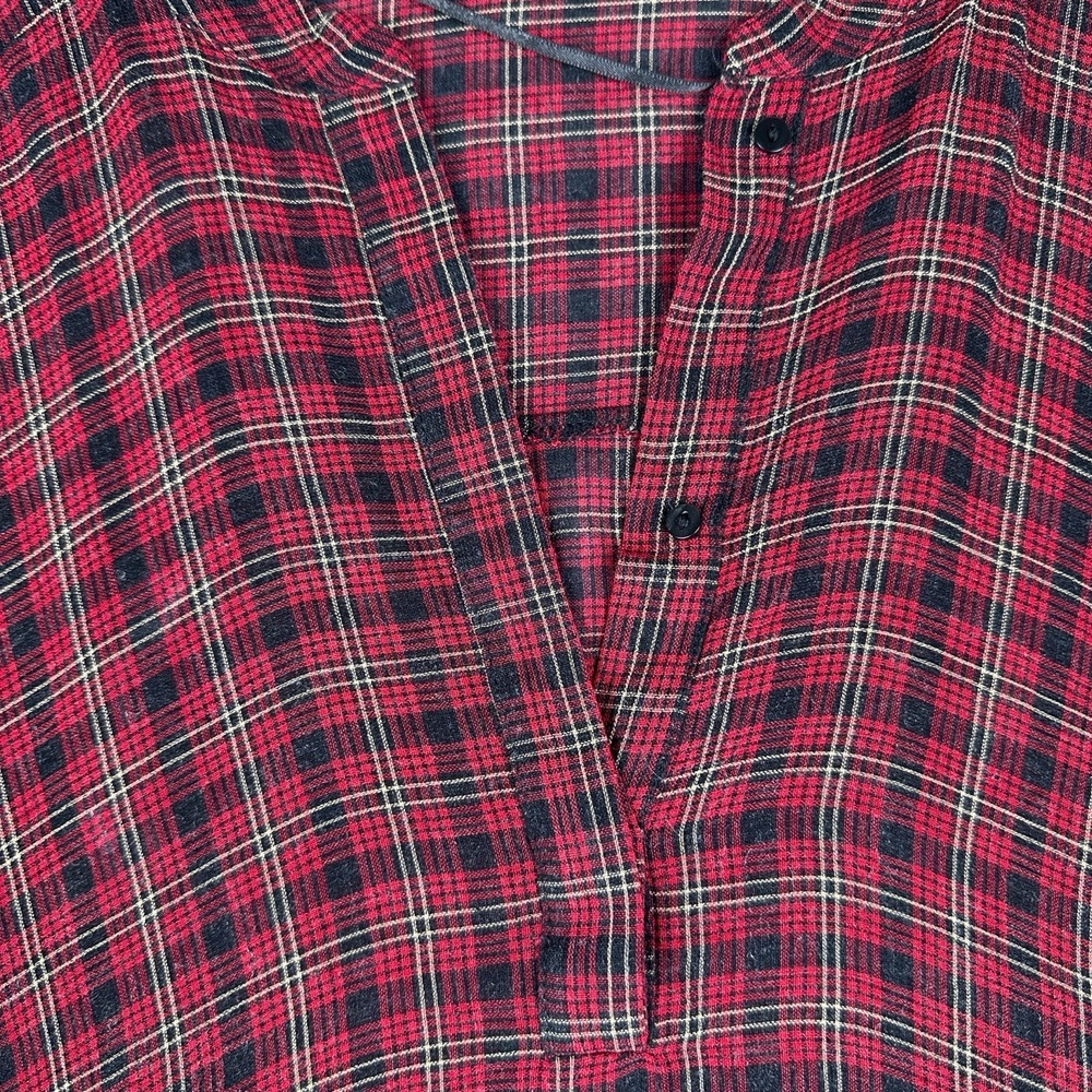 Zara Blouse Womens S Plaid Long Sleeve V Neck Semi Sheer Oversized High Low - Picture 2 of 11